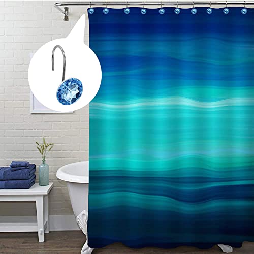 MitoVilla 12PCS Blue Diamond Crystal Shower Curtain Hooks - Rust Proof & Easy Glide