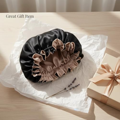 Reversible Silk Satin Hair Bonnet for Sleeping - Black/Champagne