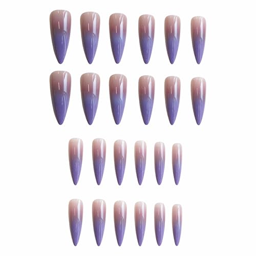 MERVF Purple Ombre French Tip Fake Nails F6504-Purple Long Stiletto Press-On