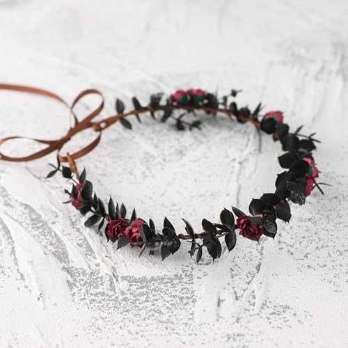 Black Rose Flower Crown for Women - Handmade Renaissance Headband
