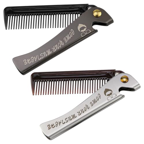 Foldable Stainless Steel 2-in-1 Pocket Comb & Bottle Opener - Travel Grooming Kit for Men, 2 Pack