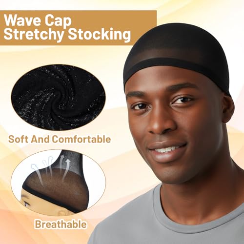 10-Pack Stretchy Wave Caps for Men & Women | Comfortable Black Hairnet