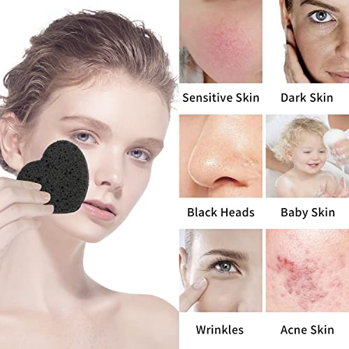 100-Pack Black Heart Shape Facial Sponges - Natural Cellulose for Cleansing & Exfoliating