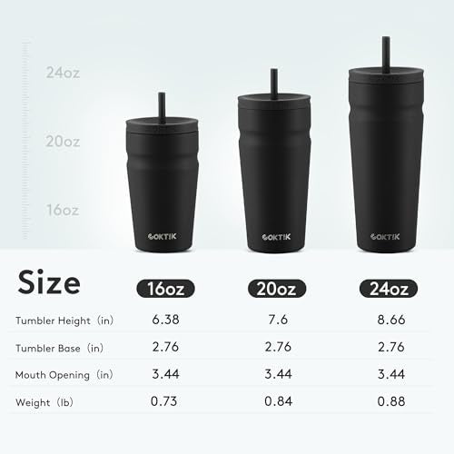 COKTIK 16oz Insulated Stainless Steel Tumbler with Lid & Straw - Travel Coffee Cup