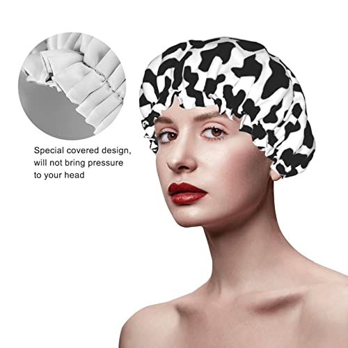 Waterproof Black & White Cow Shower Cap for Hair Protection