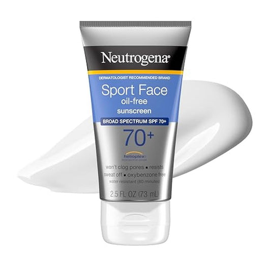 Neutrogena Sport Face Sunscreen Lotion SPF 70+ Oil Free Sweat and Water-Resistant Broad Spectrum UVA UVB Protection Oxybenzone-Free for Active Lifestyles, 2.5 fl oz