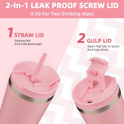 22oz Insulated Stainless Steel Coffee Tumbler with Straw - Light Pink