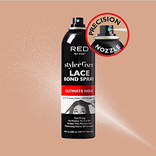 Red by Kiss Lace Bond Hold Spray Styler Fixer 7.8 fl oz – 72H Hold, Fast Drying