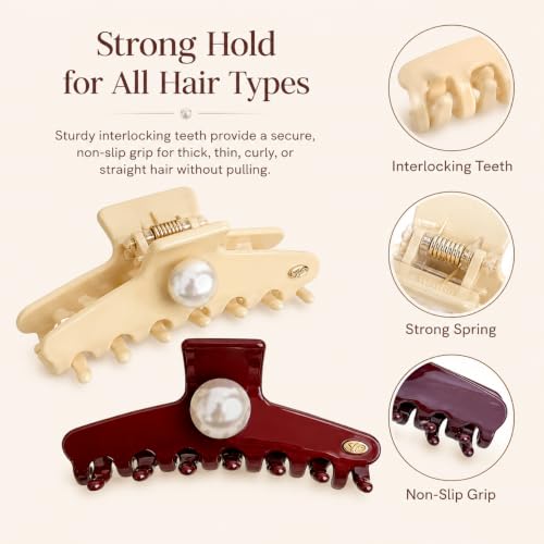 Babeorn 4.33-Inch Large Acetate Hair Claw Clip with Pearl Accent