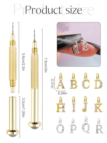 Kalolary Dangle Letter Nail Charms with Rhinestones & Tool