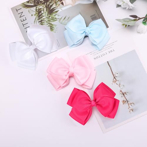 Amybasic White 4.5-Inch Double-Layer Bow Hair Clips for Girls, Set of 2