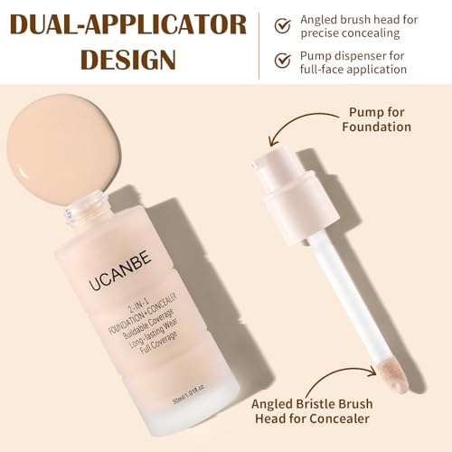 UCANBE 2-in-1 Foundation & Concealer - Full Coverage, Waterproof Matte (Soft Beige)