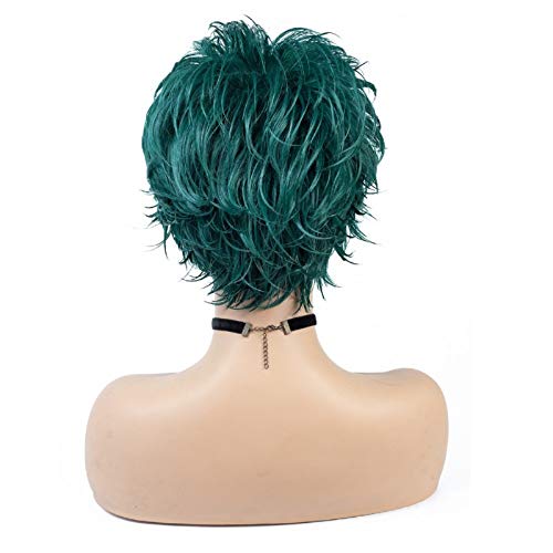 Short Dark Green Curly Wig - Heat Resistant Synthetic Cosplay
