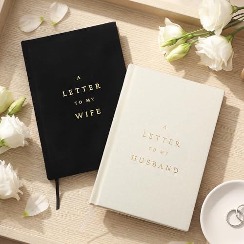 Elegant Set of 2 Wedding Vow Books for Bride & Groom - Gold Foil