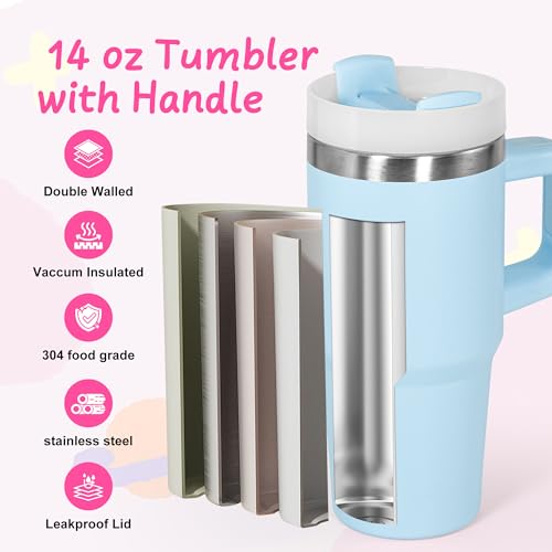 AGH 14oz Double-Wall Insulated Kids Tumbler with Handle - Khaki