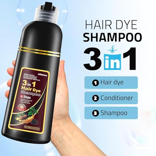 Mihkiom Hair Dye Shampoo 3-in-1 Chestnut Brown Natural Plant Hair Color, Refresh in 20 Mins