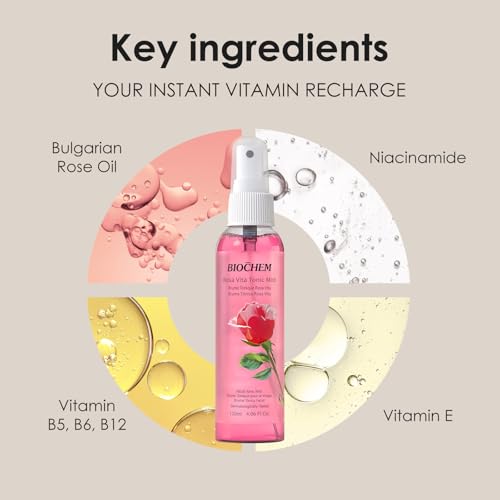 BIOCHEM Rosa Vita Tonic Mist 3-in-1 Rose Water Facial Spray - Hydrating & Refreshing