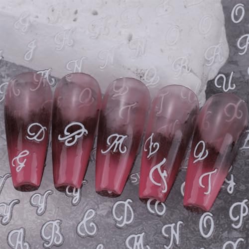 12 Sheets Retro English Nail Art Stickers - 3D Self-Adhesive Decals