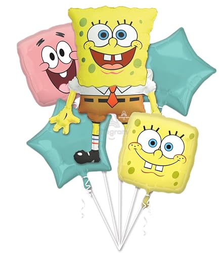 SpongeBob Foil Balloon Bouquet Set - 5 Pieces for Kids' Parties