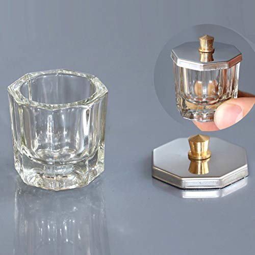 Mini Glass Dappen Dish with Stainless Steel Lid - Nail Art Mixing Cup, 2 Pack
