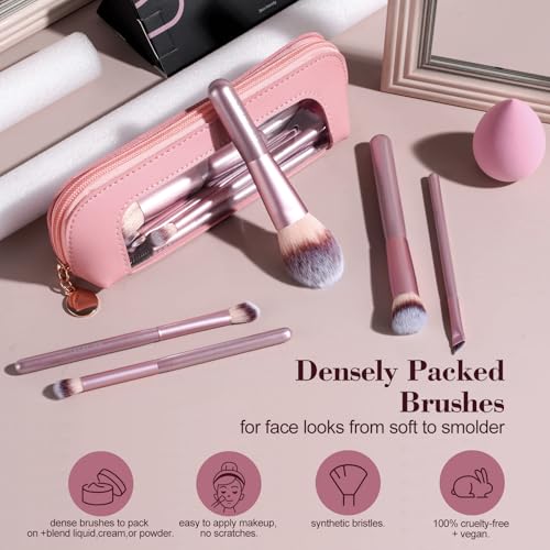 BS-MALL Matte Gold Pink 14-Piece Makeup Brush Set with Travel Case