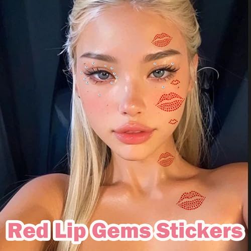 NOOEPC Red-Clear Face Gems Self-Adhesive Rhinestones for Makeup, Body & Hair, Festival & Rave Accessories