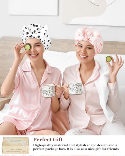 Pink Reusable Waterproof Shower Cap for Women with Adjustable Bowknot - Hair Bath & Hair Care