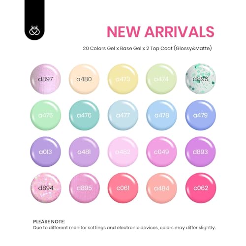 Beetles 23-Piece Pastel Gel Nail Polish Set with Base and Top Coat