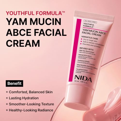 NIDA Youthful Formula Yam Mucin ABCE Facial Cream - Hydrating Anti-Aging Treatment, 1.86 fl. oz.