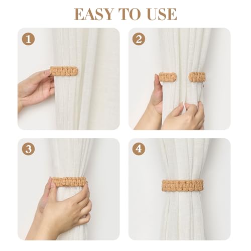 NICEEC 4 Pack Natural Cotton Rope Curtain Tiebacks - Handmade Decorative Holdbacks for Home & Office