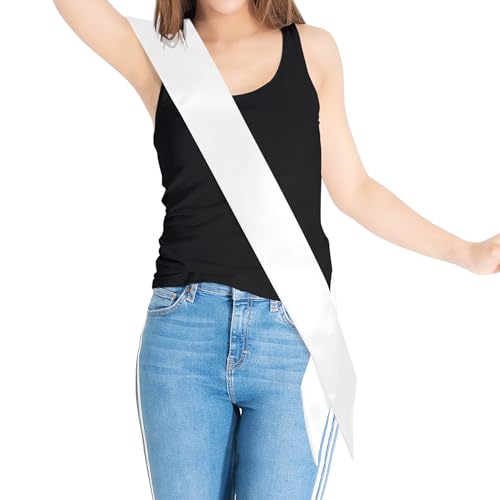 Plain White Double-Layer Satin DIY Sash - 3.7" Wide, 35" Long