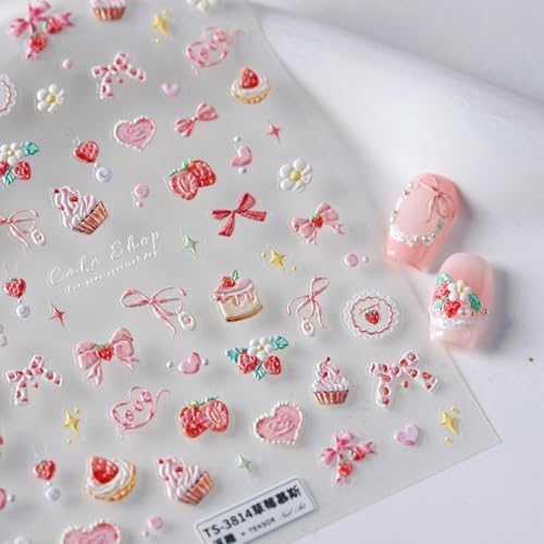 NBNTGH Cake Pink 5D Embossed Nail Stickers for Nail Art & Manicure