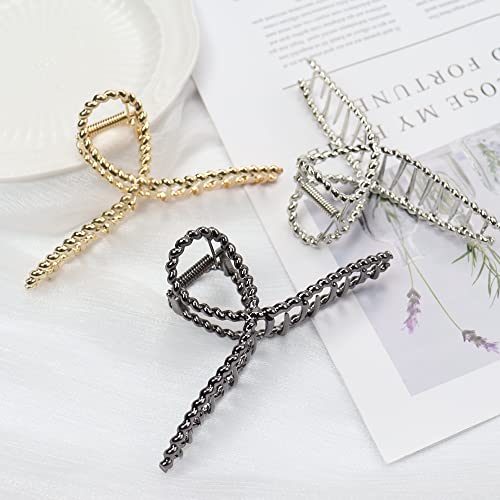 Bphne 3 Pack Metal Hair Claw Clips for Women, Large Non-Slip 4.5 Inch, Threaded Variant