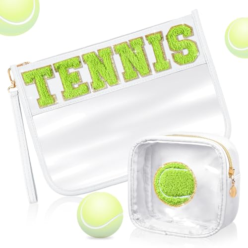 Tennis Theme Makeup Bag Set - 2 Clear Zipper Pouches for Women