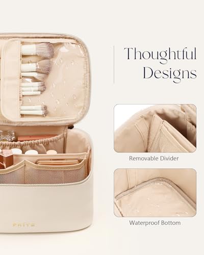 Prite Large Makeup Bag Organizer - Waterproof PU Leather Travel Case