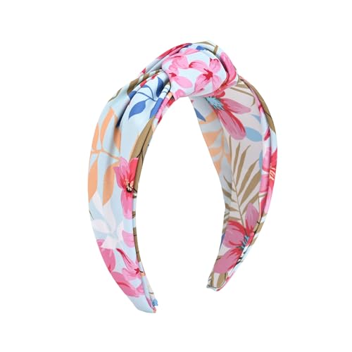 Yonchic Blue Flower Print Knotted Headbands for Women