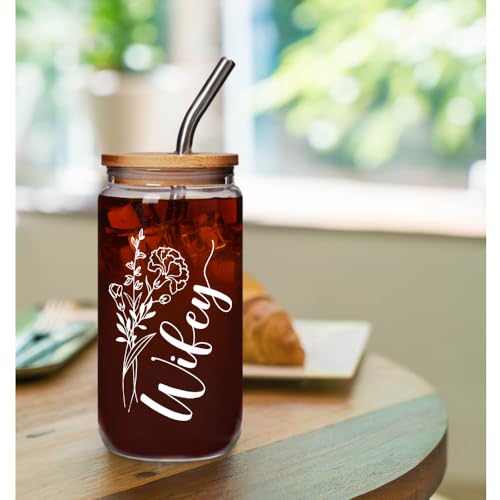 16oz Glass Cup with Lid & Straw - Perfect Gift for Wife