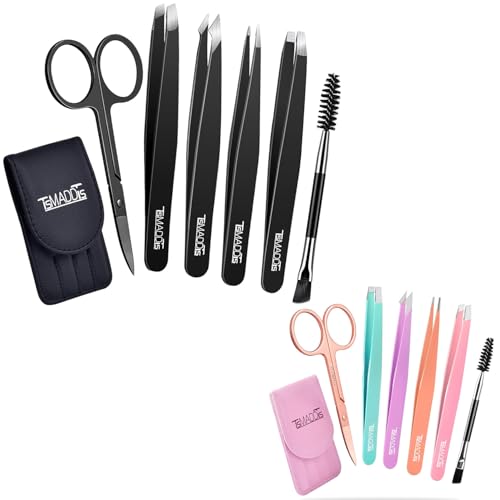 TsMADDTs 12-Piece Precision Eyebrow Tweezer Set with Case and Scissors