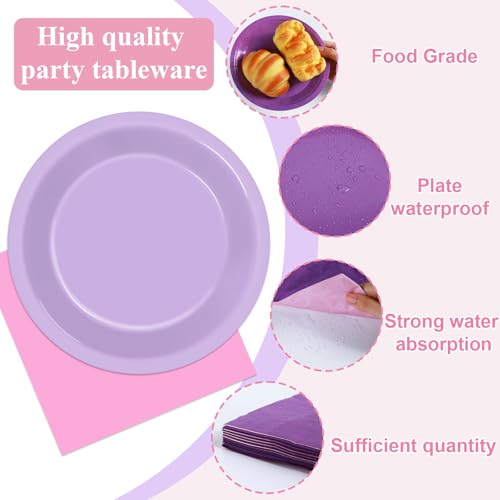 48Pcs Purple Pink Gradient Disposable Paper Plates & Napkins