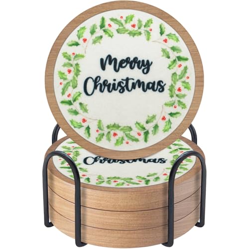 Cewiru 4-Pack Absorbent Coasters with Holder – Modern Drink Mats