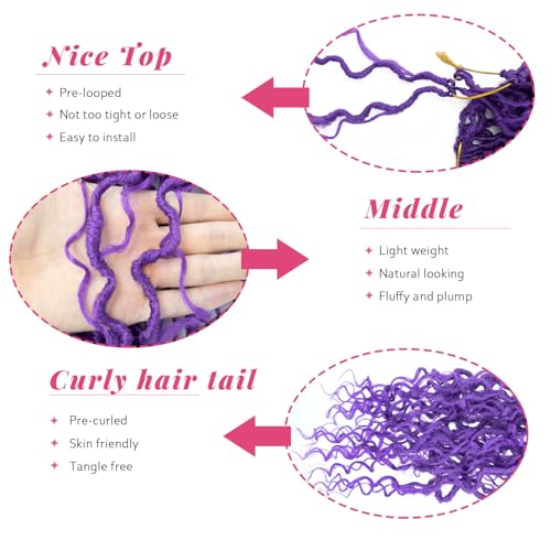 14 Inch Boho Faux Locs Crochet Hair - Pre-looped Goddess Locs, Purple