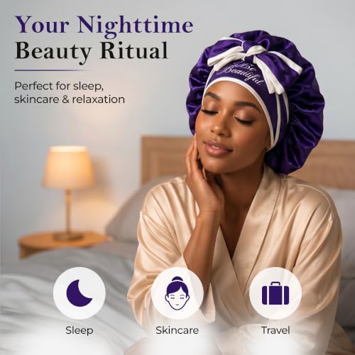 Purple Silk Sleep Bonnet for Hair Protection & Frizz Control - Adjustable Tie