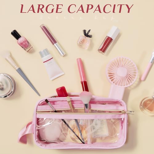 Pinkunn 3-Pack Clear Makeup Bags - TSA Approved Toiletry Bags (Blue, Purple, Pink)