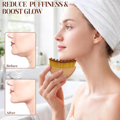 Lymphatic Contour Face Brush with Wooden Handle for Massage