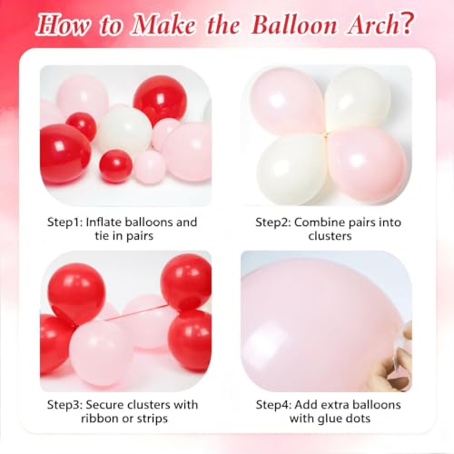 Strawberry Balloon Arch Kit - 121pcs Red, Pink & White Balloons