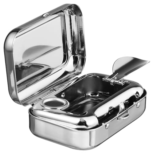 Garneck Portable Stainless Steel Ashtray with Lid - Compact Car Use