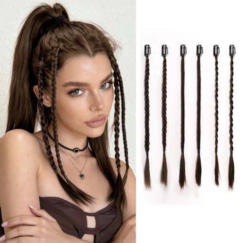 XIXISNOW 14-Inch Braided Ponytail Extension Set - 6PCS Brown Synthetic Braid