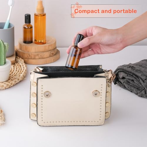 RAMFIYN 6 Pack Amber 30ml Refillable Essential Oil Roller Bottles with Filling Tool & Labels