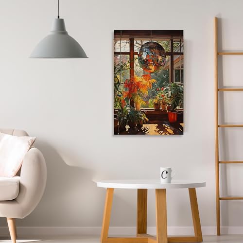 1970s Retro Disco Ball Wall Art Poster - 12x16in Unframed