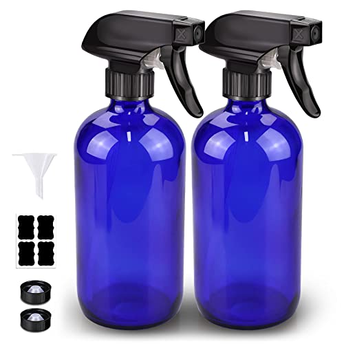 Bontip Blue Glass Spray Bottle Set - 16 oz Refillable for Plants & Cleaning (2 Pack)
